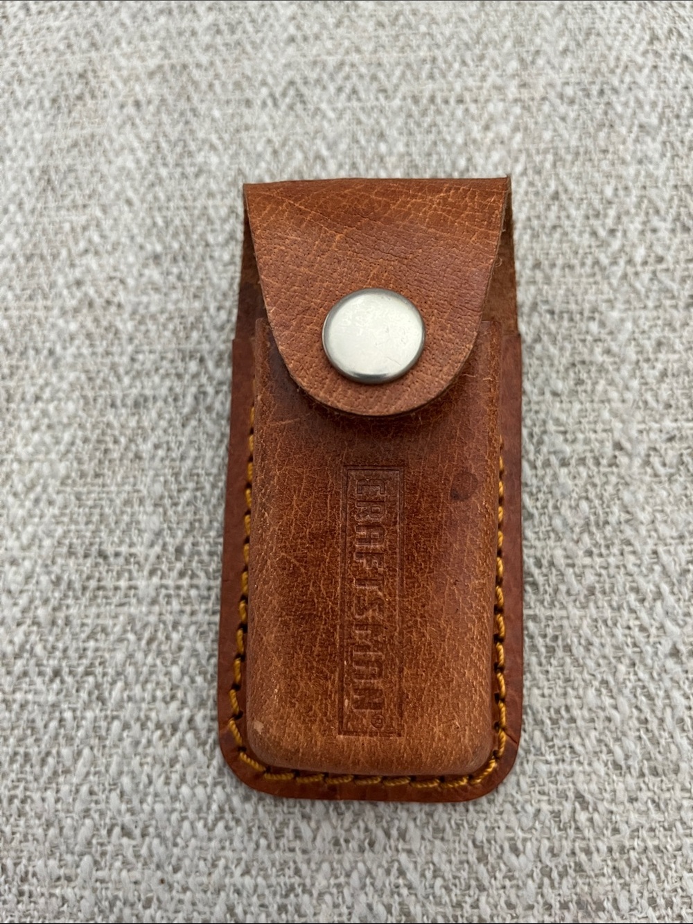 Craftsman vintage brown leather utility knife sheath belt pouch with loop snap